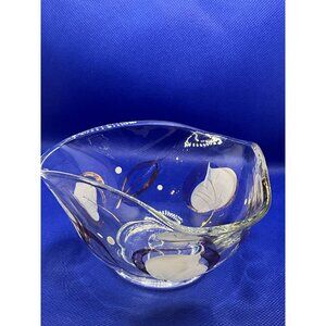 Vintage Hand-Painted Glass Decorative Bowl With Floral & Gold Trim Design